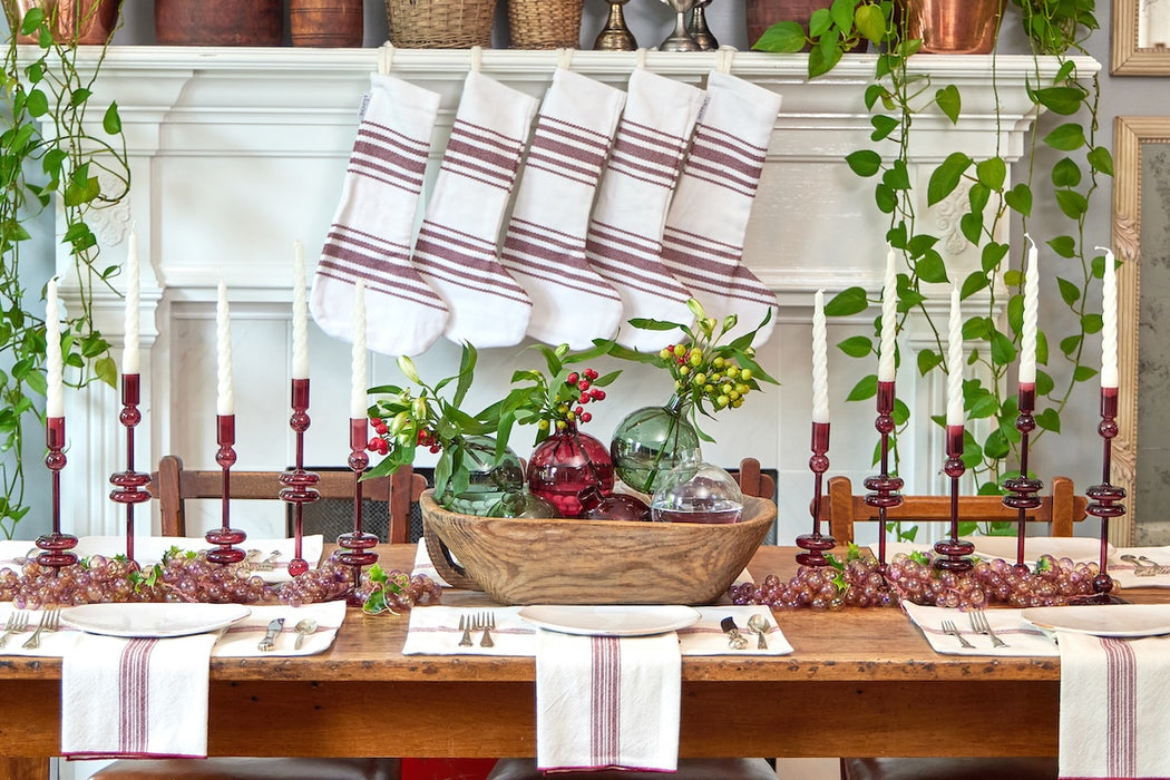 Glass Candlestick Pair, Medium, Merlot