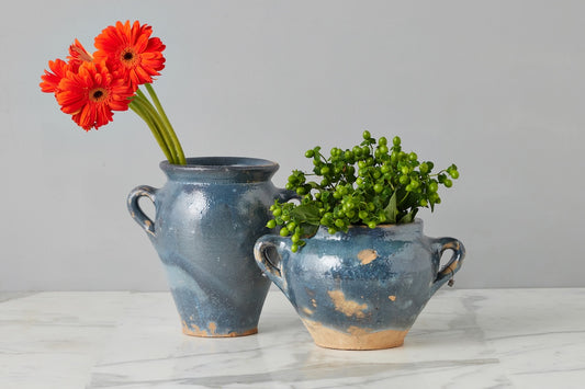 Vintage Inspired Confit Garden Pot, Small, Blue/Green