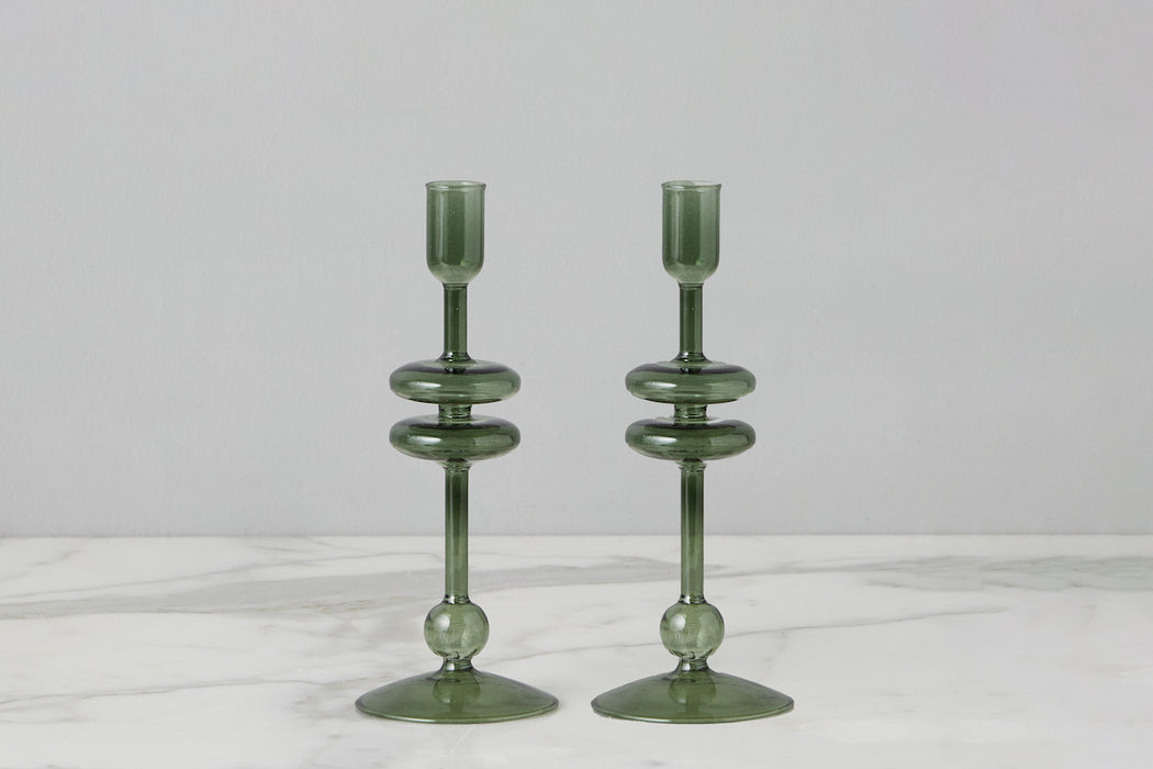 Emerald Glass Candlestick Pair, Small