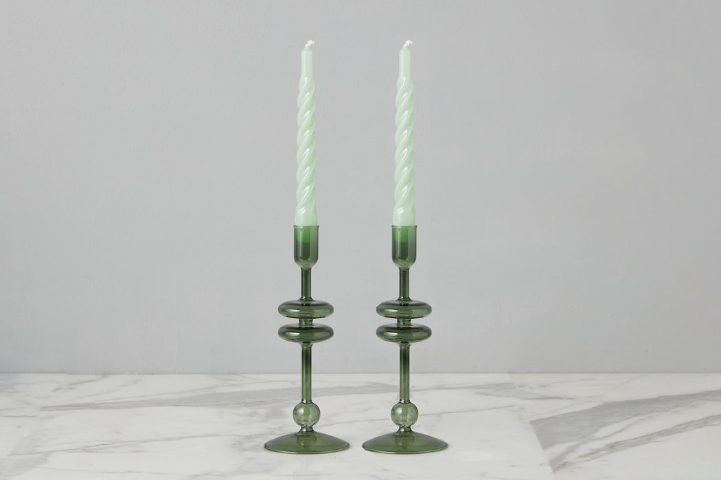 Emerald Glass Candlestick Pair, Small