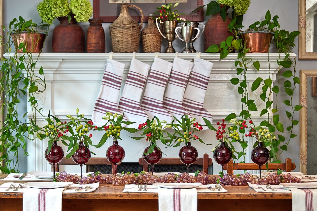 Holiday Stocking, Vintage Merlot Red Stripe, Set of 2