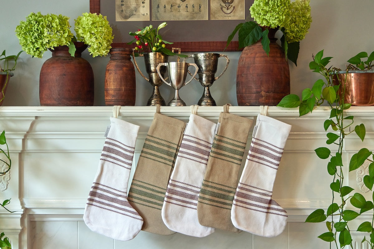 Holiday Stocking, Vintage Spruce Green Stripe, Set of 2