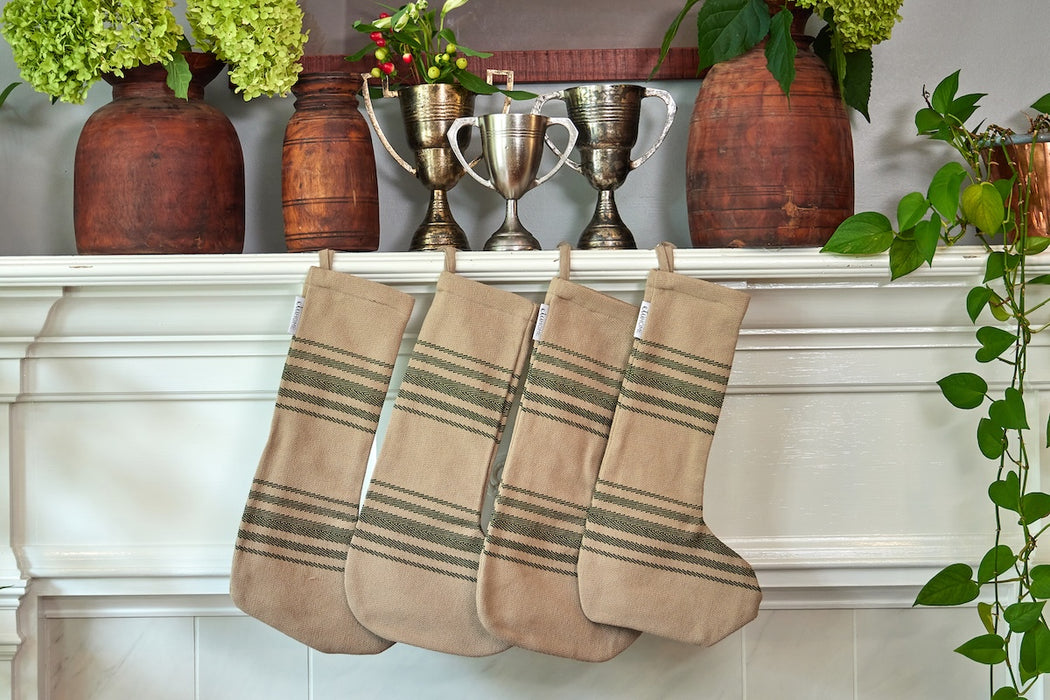 Holiday Stocking, Vintage Spruce Green Stripe, Set of 2