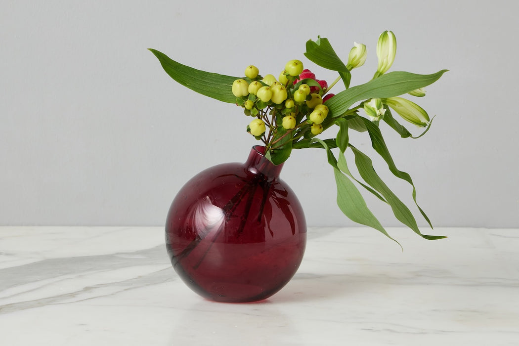 Glass Sphere Bud Vase, Merlot Red