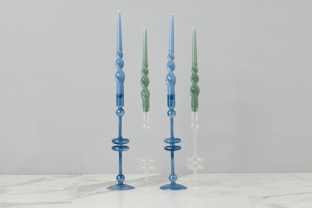 Lacquered Tall Twisted Taper Candles, Sage, Set of 2