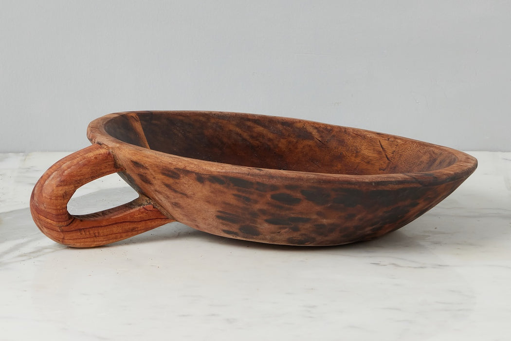 Vintage Wood Bowl, Carved Handle