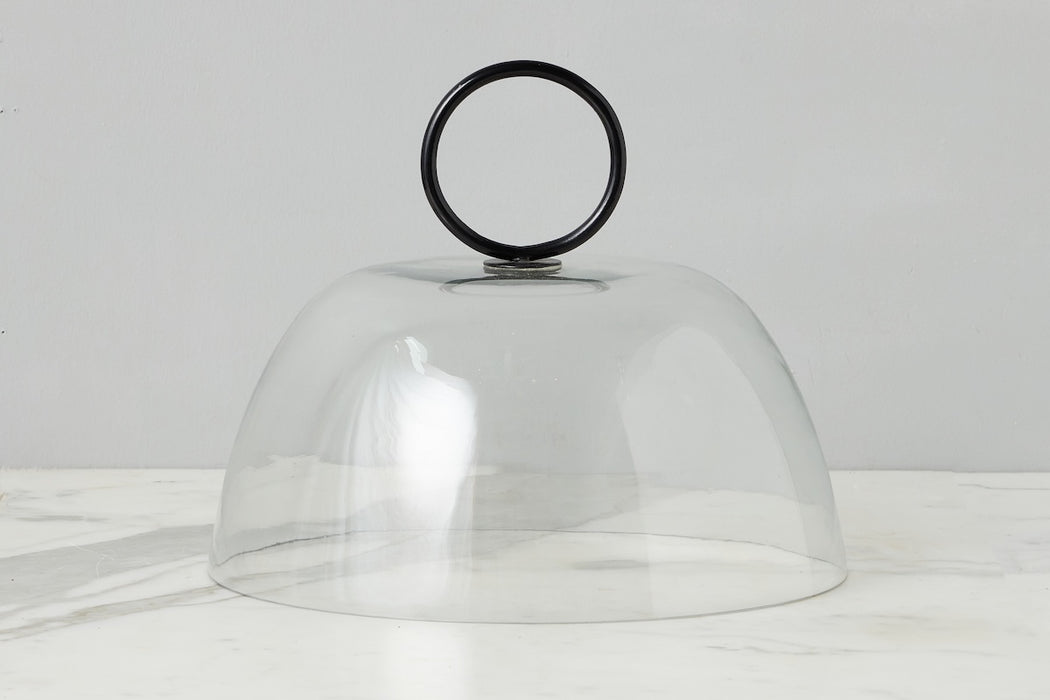 Glass Dome Food Cover, Black Ring Handle, Large