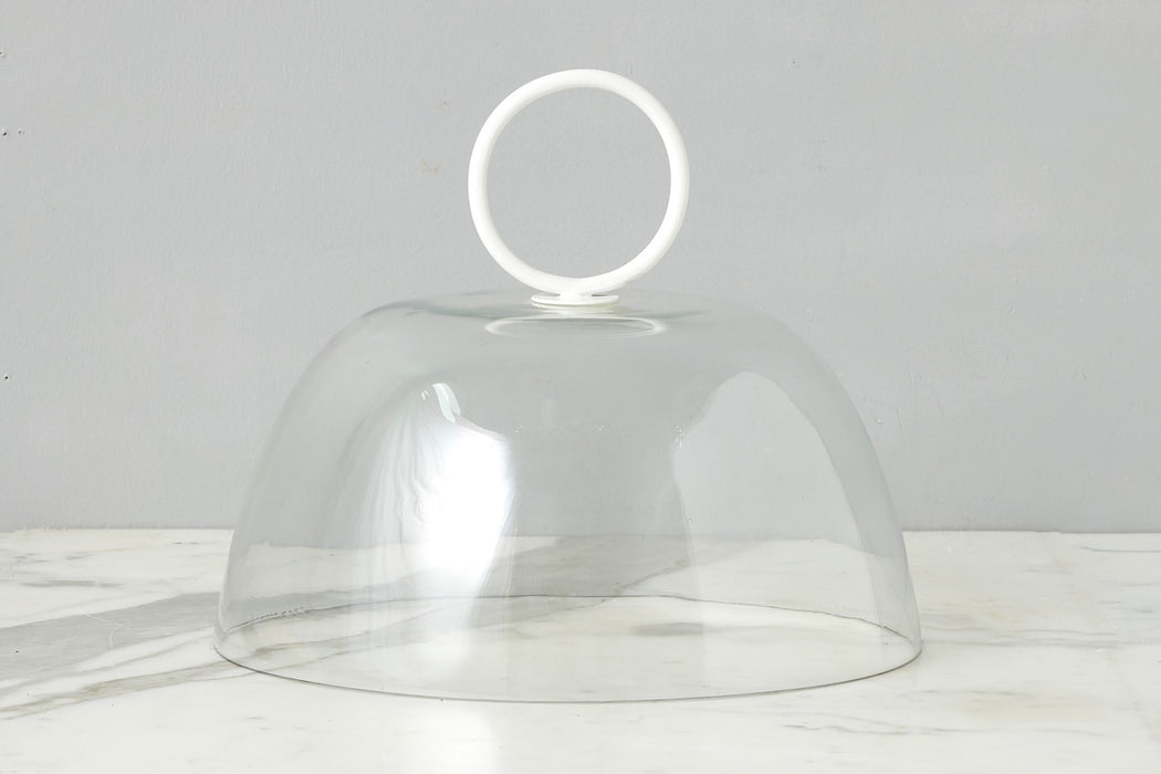 Glass Dome Food Cover, White Ring Handle, Large