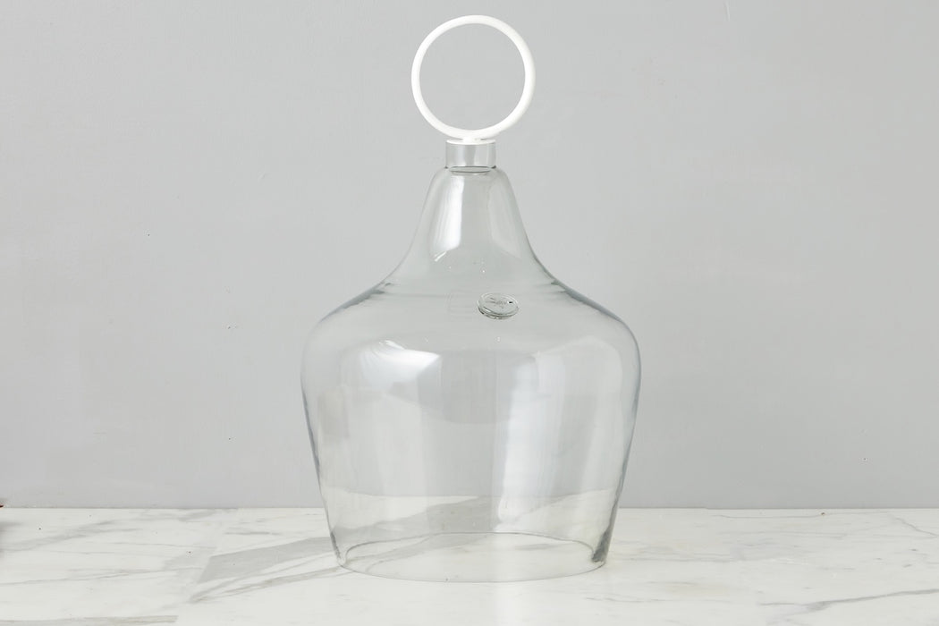 Glass Cloche Food Cover, White Ring Handle, Large
