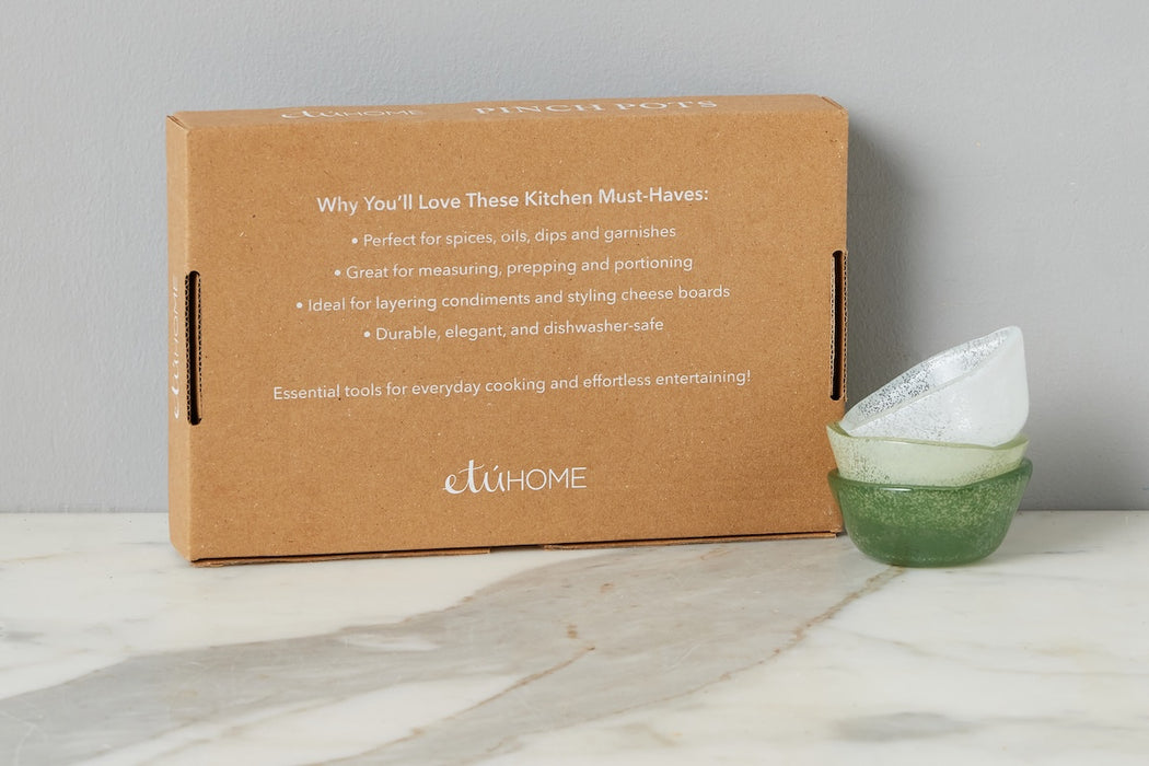 Glass Pinch Pots, Green Tones, Boxed, Set of 6