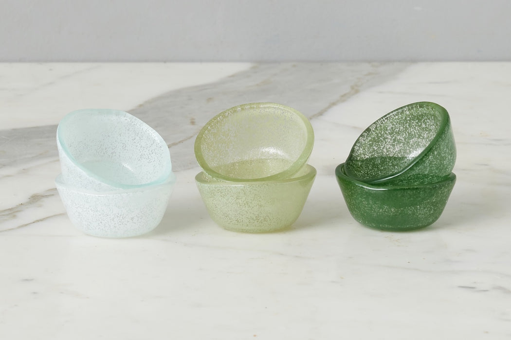 Glass Pinch Pots, Green Tones, Boxed, Set of 6