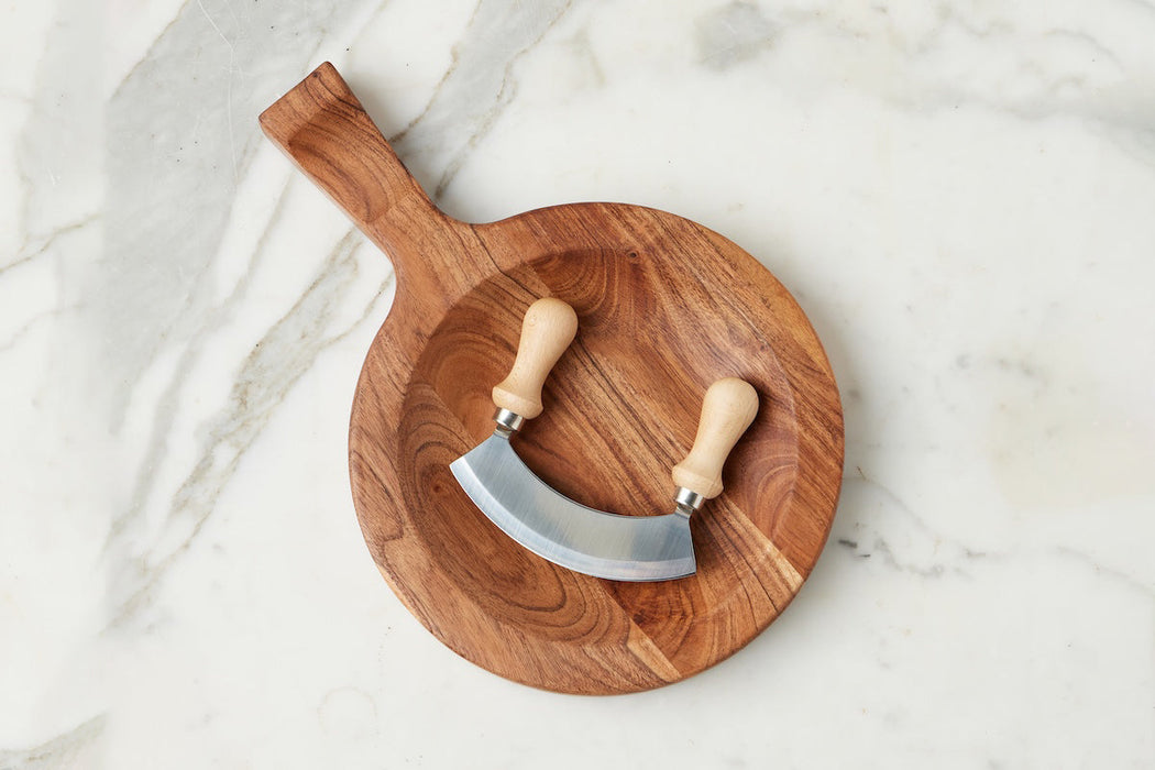 Italian Cutting Board Bowl with Mezzaluna Set, Small
