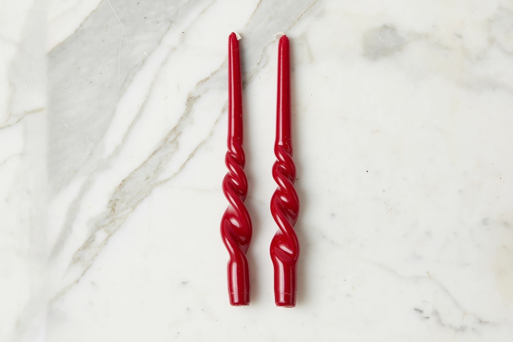 Lacquered Tall Twisted Taper Candles, Merlot, Set of 2