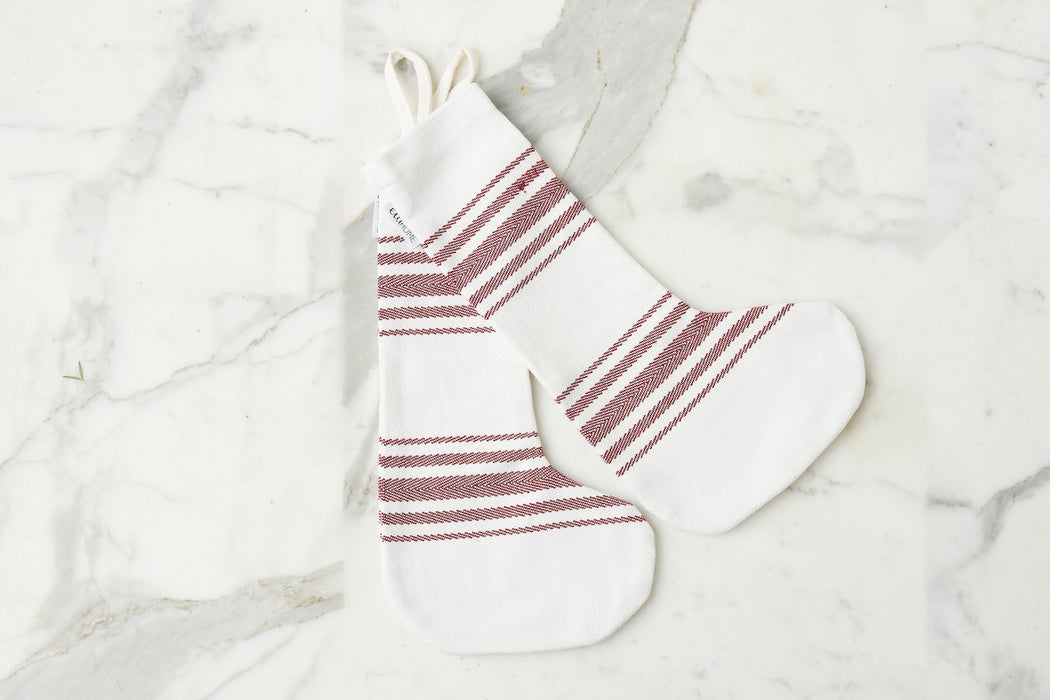 Holiday Stocking, Vintage Merlot Red Stripe, Set of 2