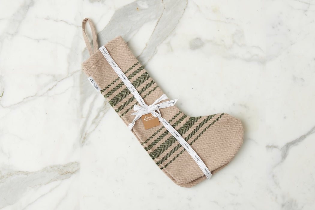 Holiday Stocking, Vintage Spruce Green Stripe, Set of 2