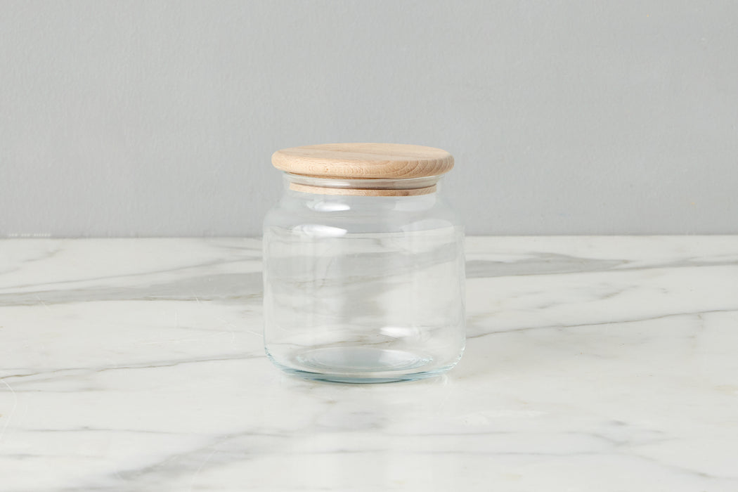Glass Dry Goods Canister, Wood Lid, Small