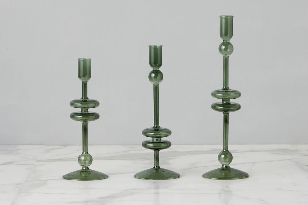 Emerald Glass Candlestick Pair, Medium