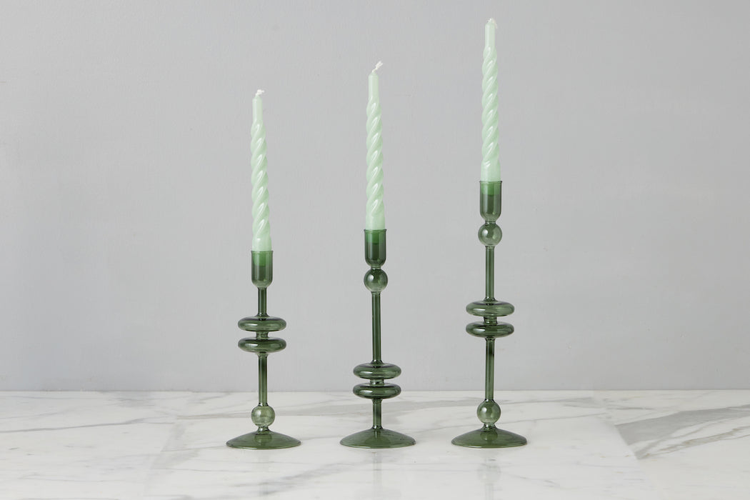 Emerald Glass Candlestick Pair, Medium
