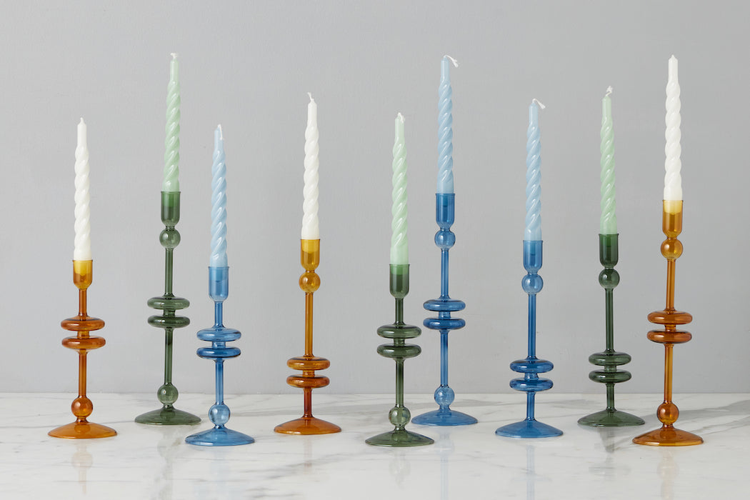 Emerald Glass Candlestick Pair, Medium