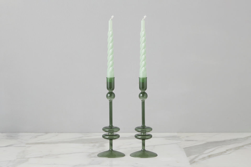 Emerald Glass Candlestick Pair, Medium