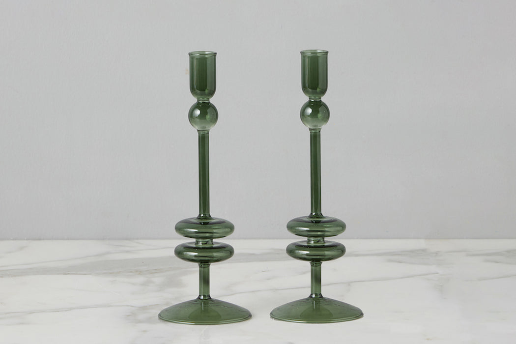 Emerald Glass Candlestick Pair, Medium