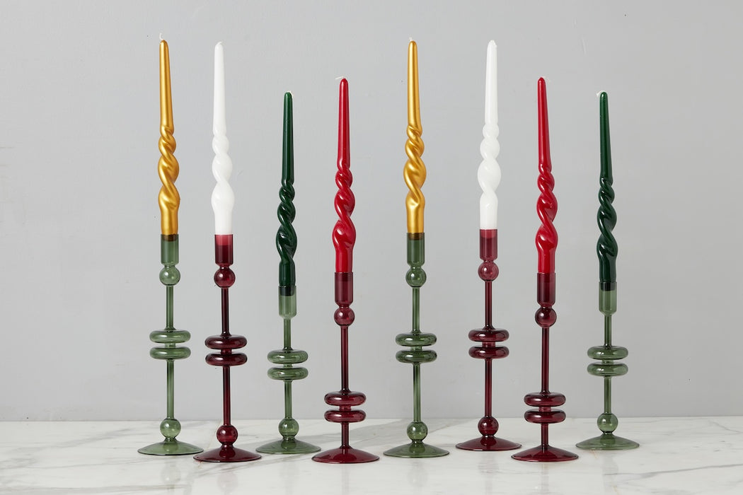 Lacquered Tall Twisted Taper Candles, Spruce, Set of 2