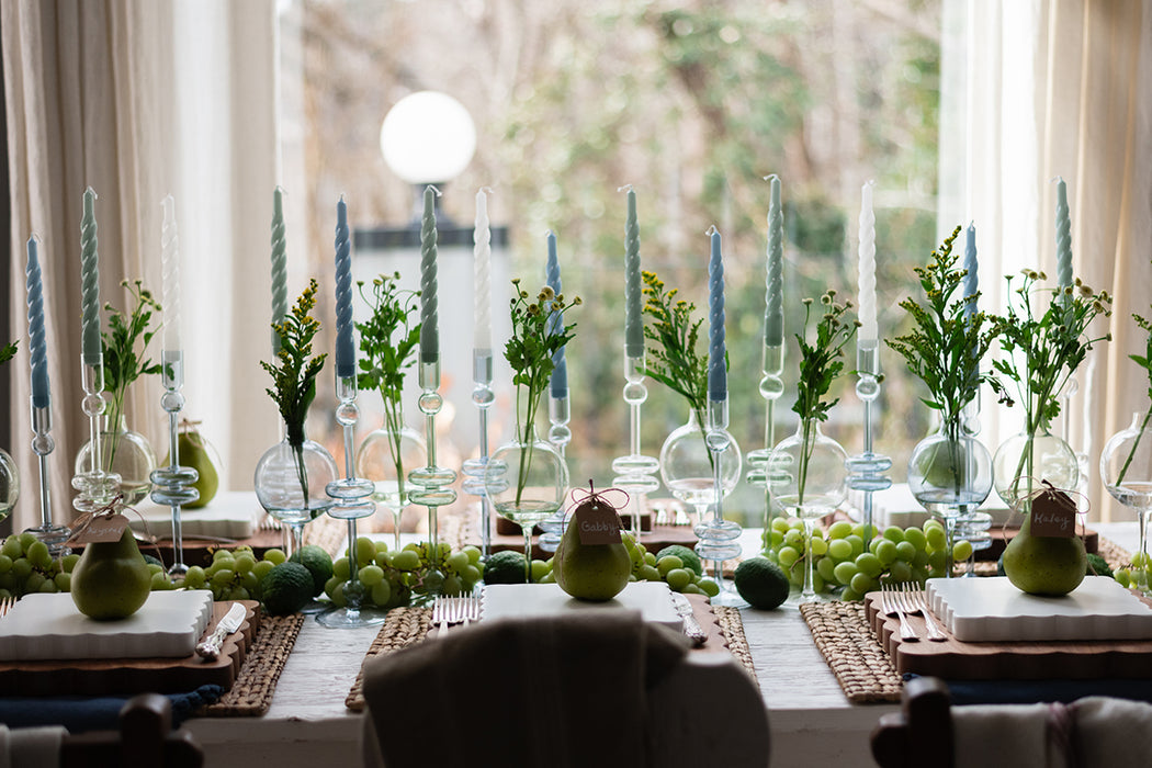 Clear Glass Candlestick Pair, Large