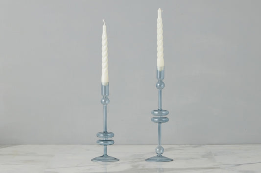 Denim Glass Candlestick Pair, Large
