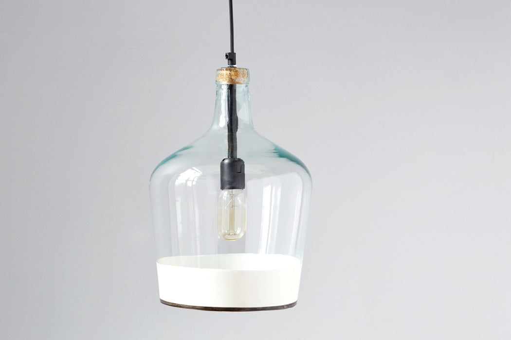 White Colorblock Demijohn Pendant, Wire