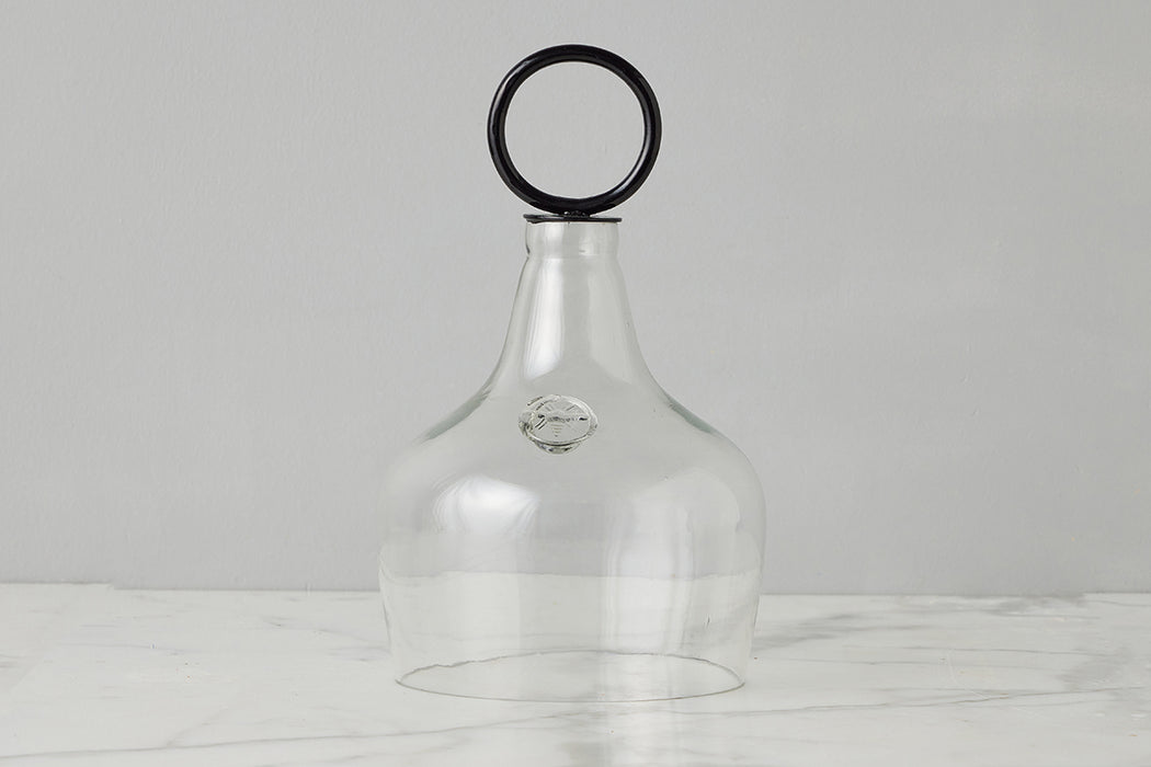 Glass Cloche Food Cover, Black Ring Handle, Small
