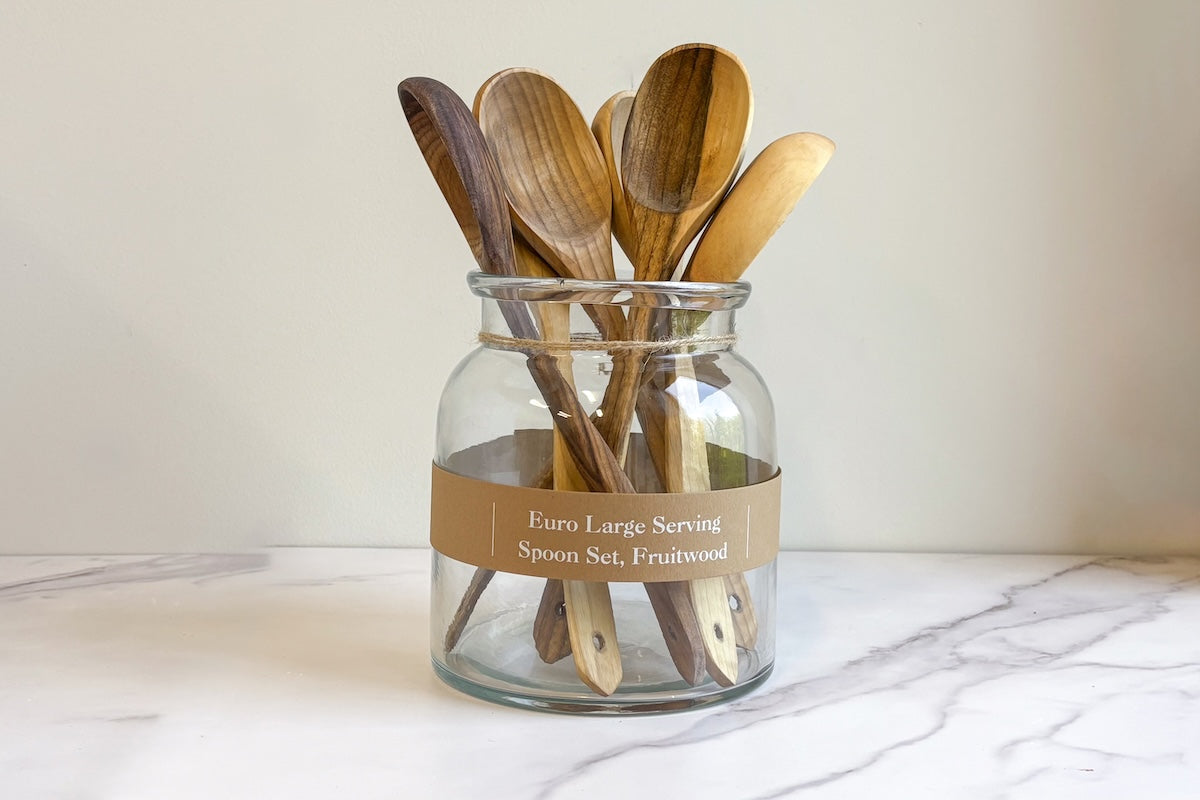 Euro Large Serving Spoon Set, Fruitwood