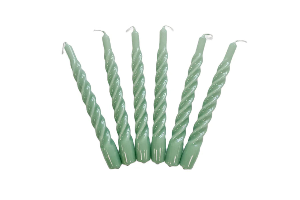 Lacquered Twisted Taper Candles, Sage, Set of 6