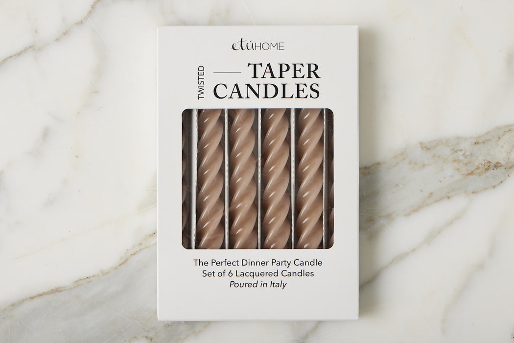 Lacquered Twisted Taper Candles, Taupe, Set of 6