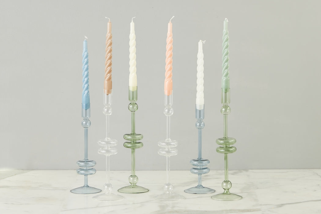 Lacquered Twisted Taper Candles, Taupe, Set of 6