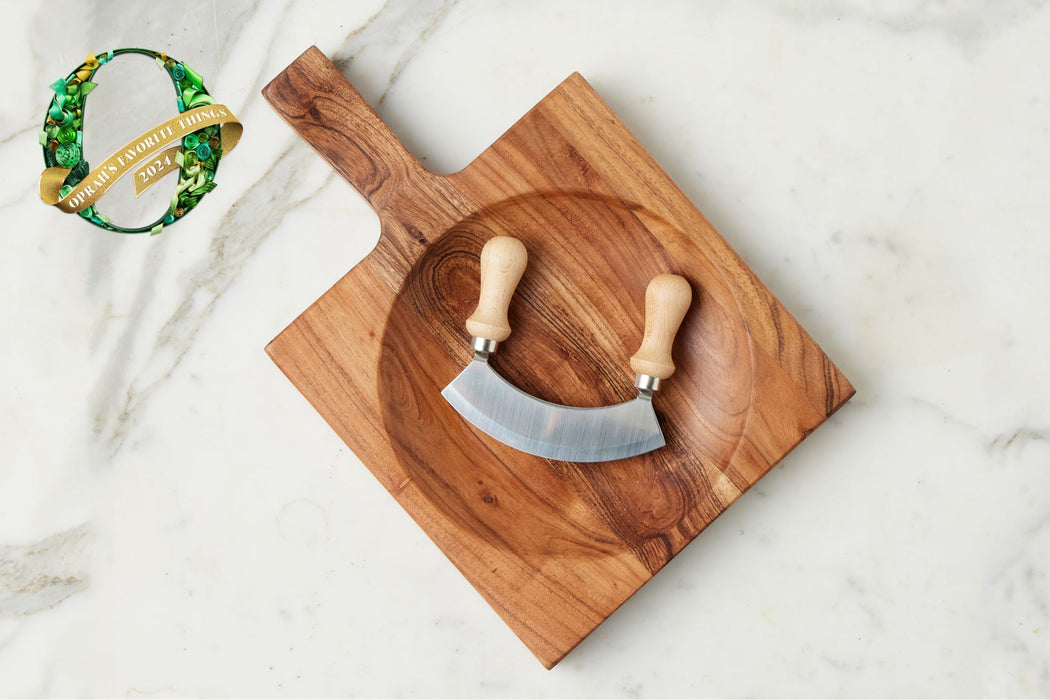 French Cutting Board Bowl with Mezzaluna Set, Small