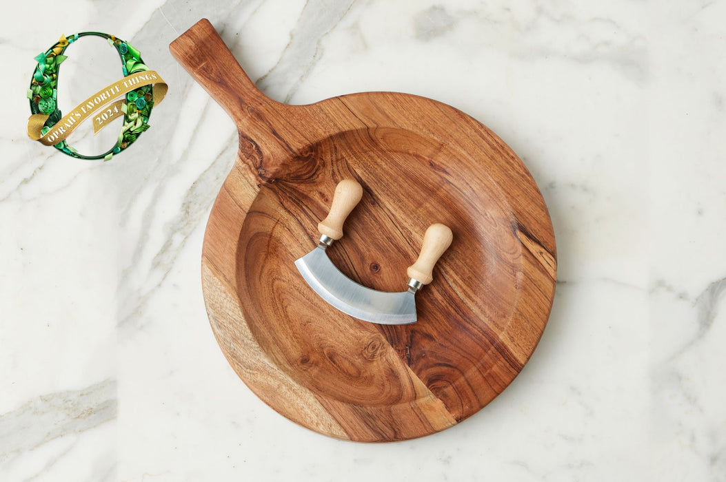 Italian Cutting Board Bowl with Mezzaluna Set, Large