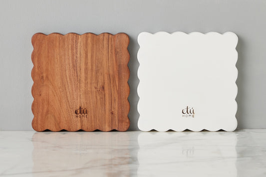 Scalloped Appetizer Cheese Board, White/Natural, Set of 2