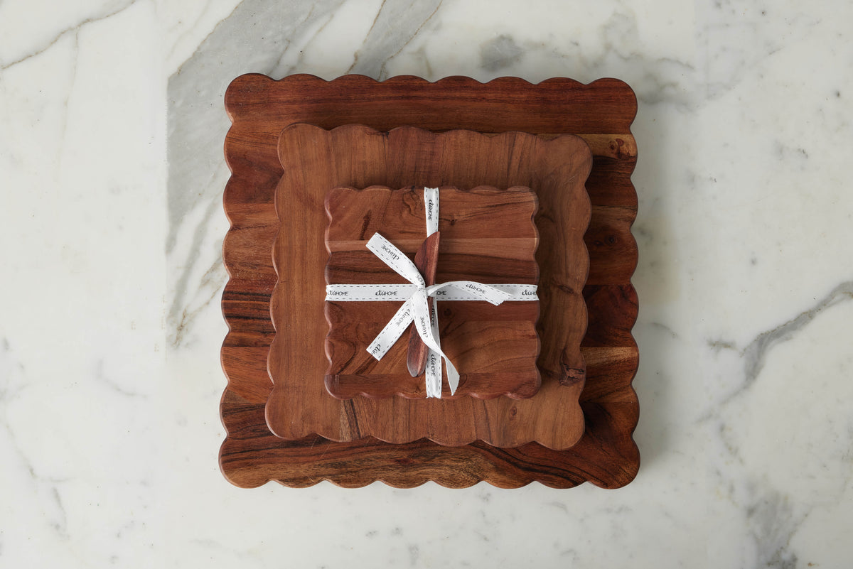 Scalloped Cutting Boards, Scalloped Wood Coasters and Found Silver Spreaders