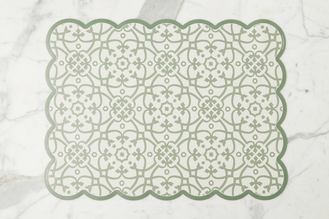 Scalloped Floor Mat, Rectangle, Sage and White (24" x 32")