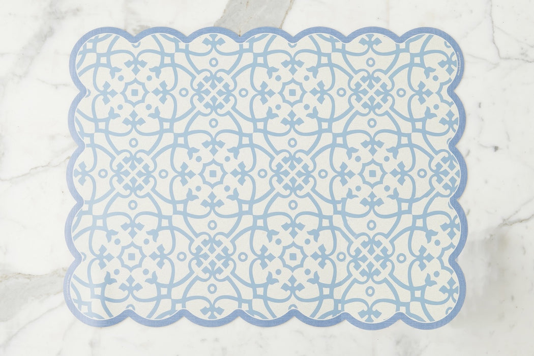 Scalloped Floor Mat, Rectangle, Denim and White (24" x 32")