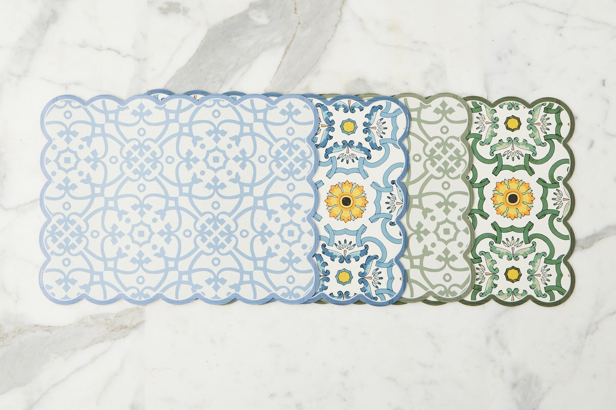 Scalloped Placemat, Rectangle, Sage and White