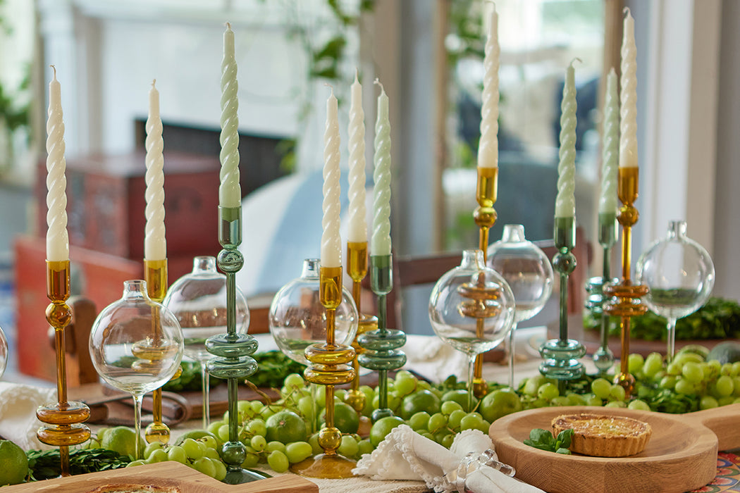 Amber Glass Candlestick Pair, Medium