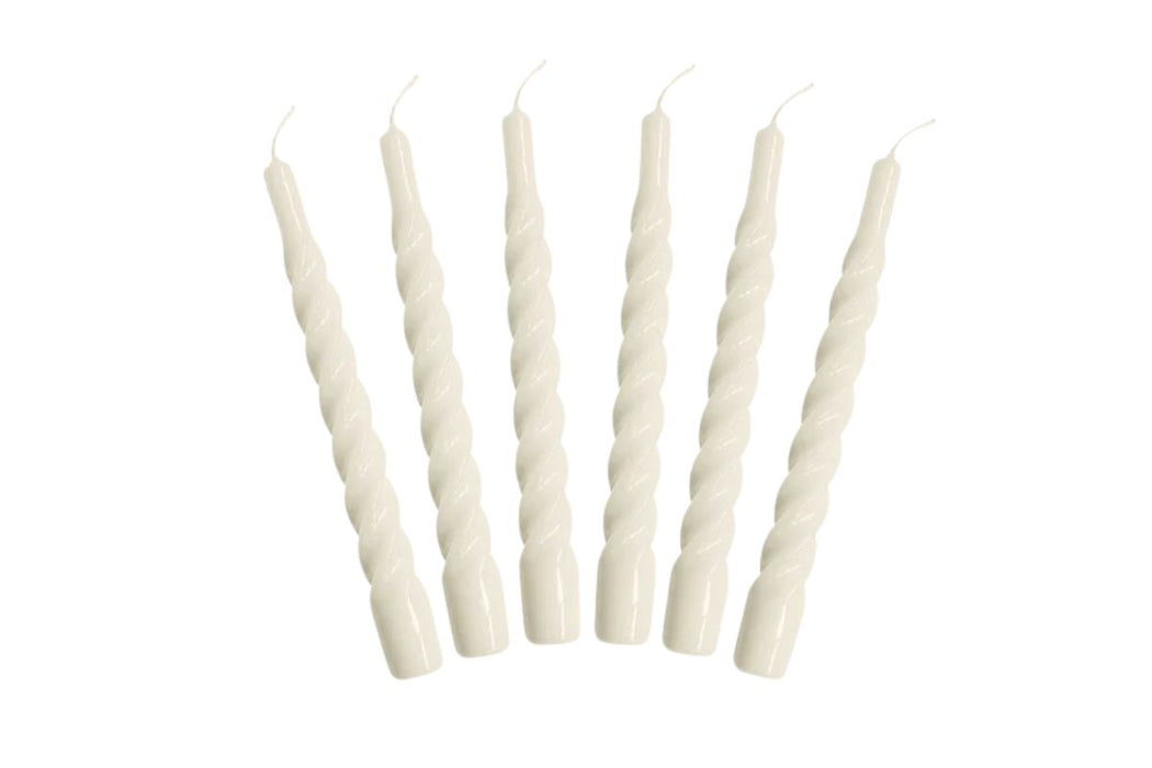 Lacquered Twisted Taper Candles, Cream, Set of 6