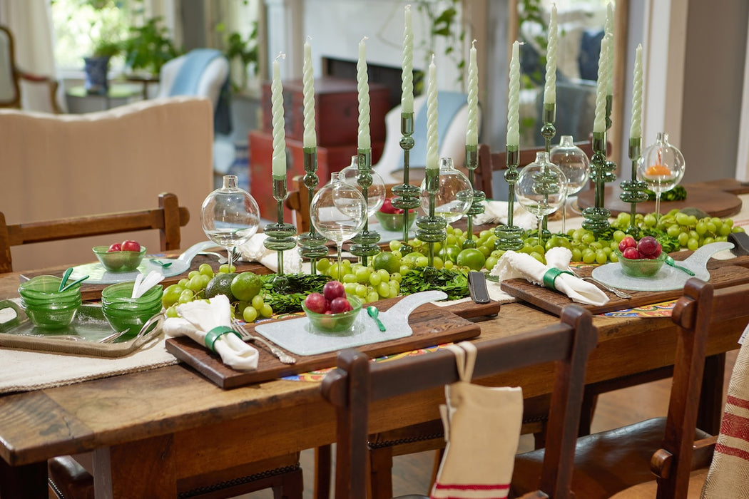 Emerald Glass Candlestick Pair, Small