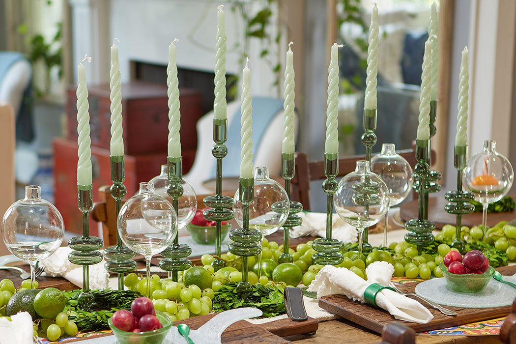 Lacquered Twisted Taper Candles, Sage, Set of 6