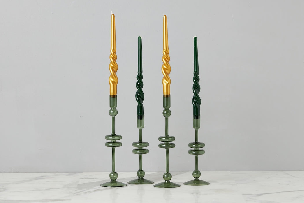 Lacquered Tall Twisted Taper Candles, Spruce, Set of 2