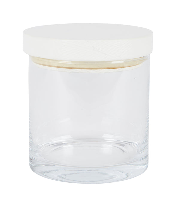 White Modern Wood Top Canister, Small