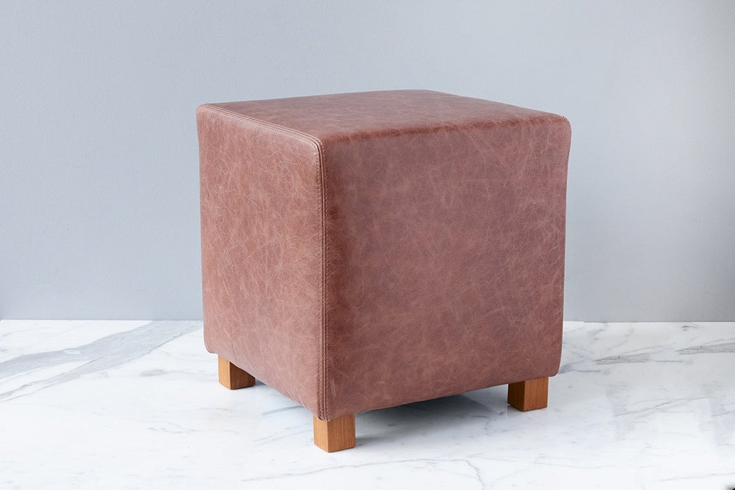 Natural Cube Leather Ottoman