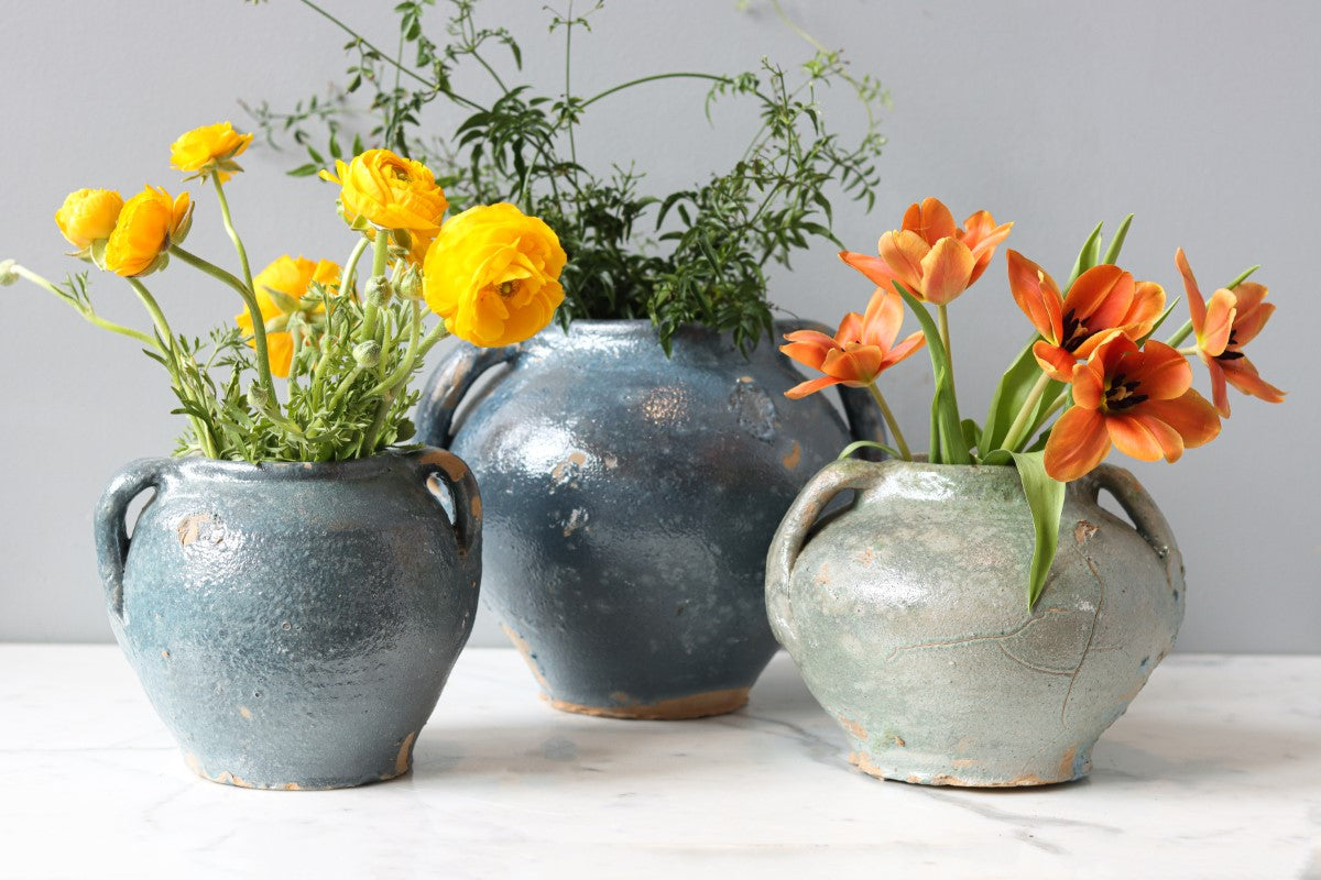 Vintage Inspired Confit Garden Pot, Large, Blue/Green