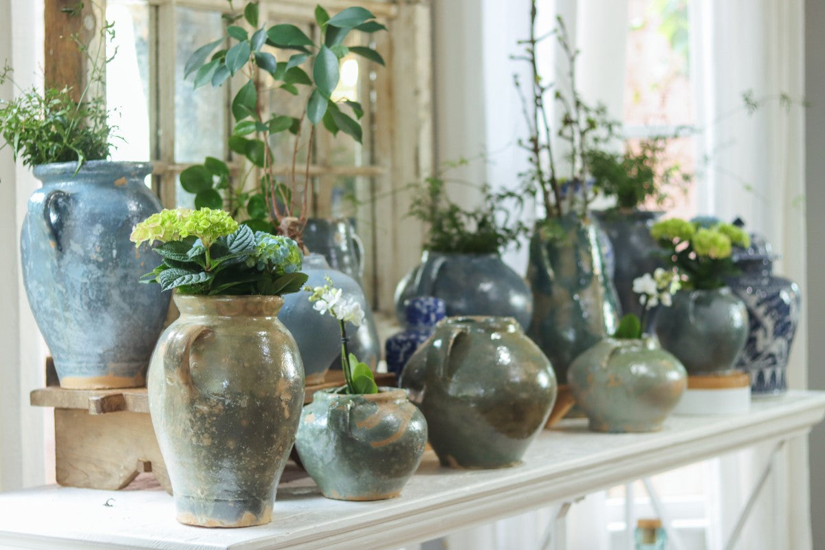 Vintage Inspired Confit Garden Pot, Large, Blue/Green